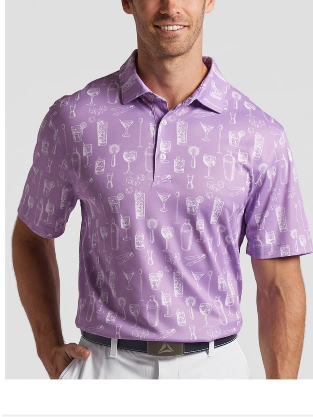 Bermuda Sands Doug Lavender Orchid  Cocktail Print Polo Shirt Size S READ